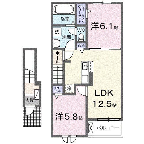ハレレア(2LDK/2階)の間取り写真
