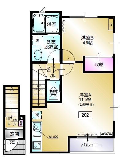 ヴァレーホ(1LDK/2階)の間取り写真