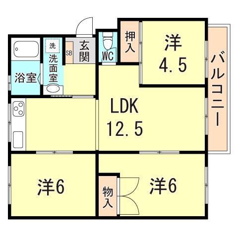 高倉台1団地3号棟(3LDK/4階)の間取り写真