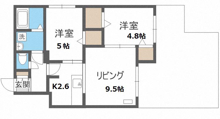 アヴェンタドール 学園前(2LDK/1階)の間取り写真