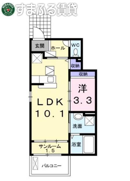 ハイツのぞみ(1LDK/1階)の間取り写真