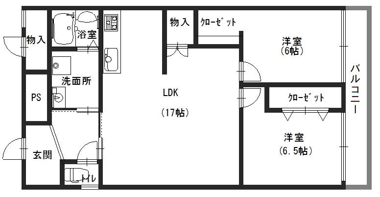 カーサフジイ(2LDK/3階)の間取り写真