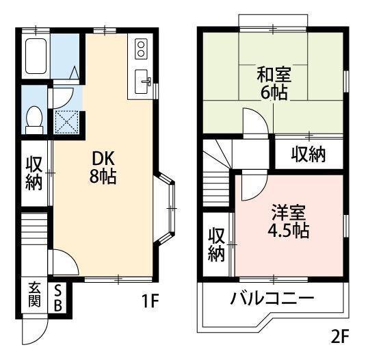 KE6番館B棟(2DK/1階)の間取り写真