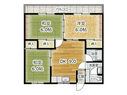 淡窓ハイムIII(3DK/2階)の間取り写真