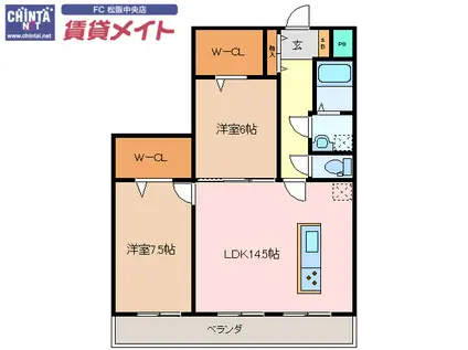 ル・クール(2LDK/2階)の間取り写真