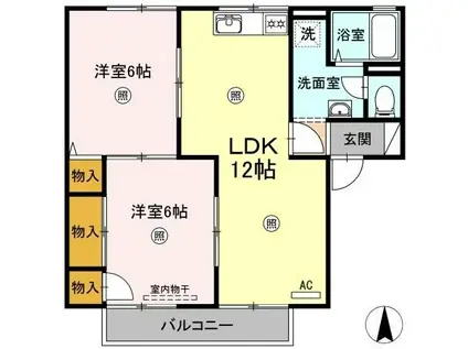 ウエストアベニュー A棟(2LDK/2階)の間取り写真