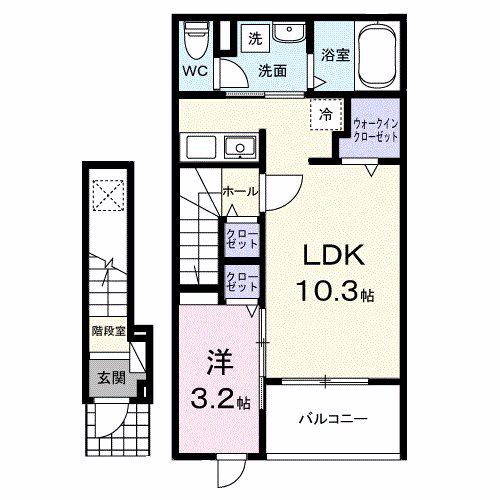 ヒカルサ佐久猿久保I(1LDK/2階)の間取り写真