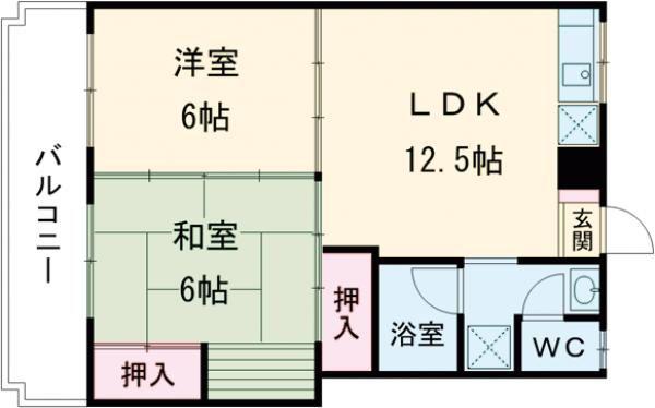 シャロム大善寺(2LDK/1階)の間取り写真