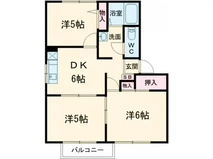 ラフォーンヴィラC(3DK/2階)の間取り写真