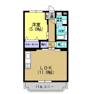 ヒルズ西伊敷B棟(1LDK/3階)の間取り写真
