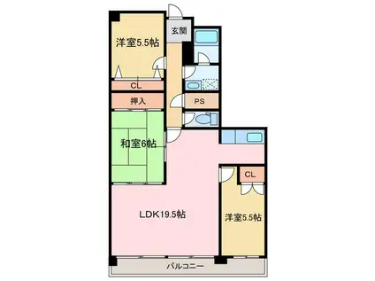 ベルトピア新居浜(3LDK/8階)の間取り写真