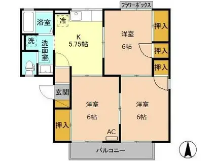 ビューグランドール(3DK/1階)の間取り写真