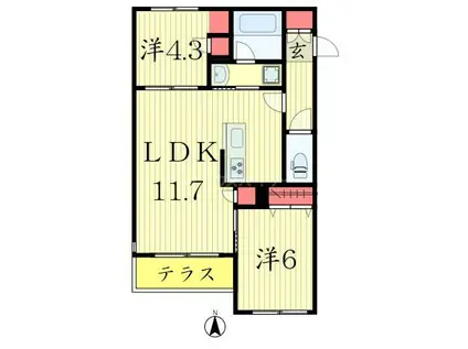 OPUSIIIUMEJIMA(2LDK/1階)の間取り写真