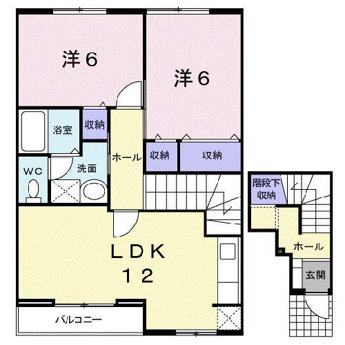 ハイブリッヂハピネスB(2LDK/2階)の間取り写真