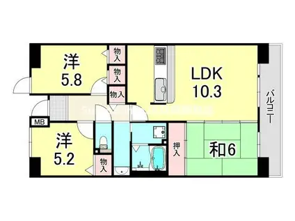 URルゼフィール立花 2号棟(3LDK/2階)の間取り写真