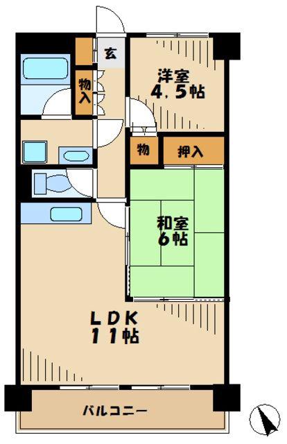 アルデール枡形(2LDK/2階)の間取り写真