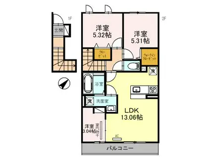 FLORA LILY(3LDK/2階)の間取り写真