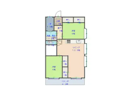 K2ビル(2LDK/6階)の間取り写真