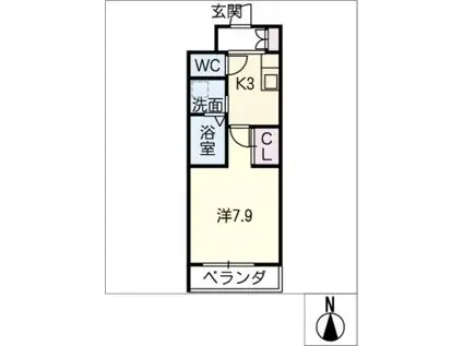 カーササクラ2番館(1K/3階)の間取り写真