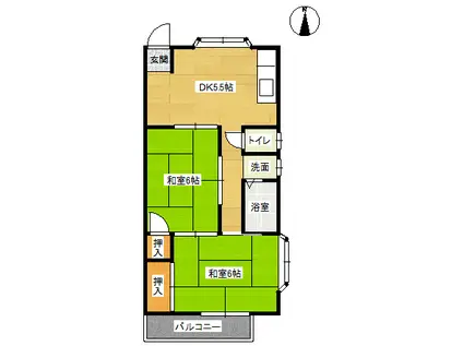 鈴蘭台石原ビル(2DK/2階)の間取り写真