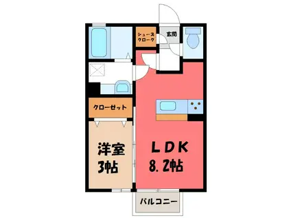 サンセール D(1LDK/1階)の間取り写真
