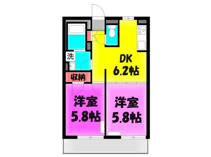 カーサ ドマーニ(2DK/2階)の間取り写真