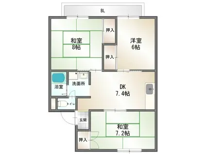 シャルム山栄(3DK/2階)の間取り写真