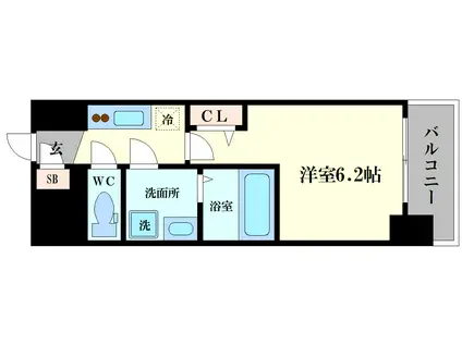 エスリード難波ザ・プレミア(1K/6階)の間取り写真