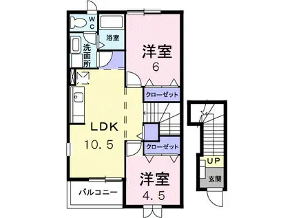 プロムナード B 栃本町(2LDK/2階)の間取り写真