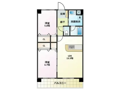 ライズ高城(2LDK/3階)の間取り写真