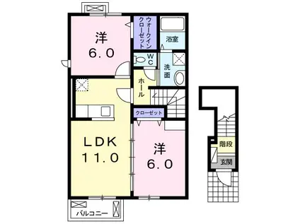 ウエスト ヒルズI(2LDK/2階)の間取り写真