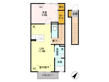 パルティールC(1LDK/2階)の間取り写真