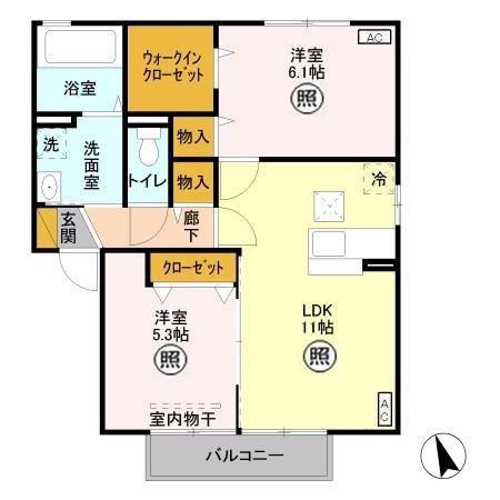 エーデルハイム B(2LDK/1階)の間取り写真