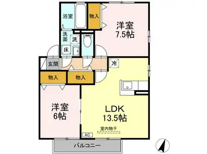 リビングタウン弥生が丘 E棟(2LDK/2階)の間取り写真