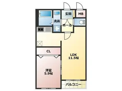 ベラージオ本荘(1LDK/3階)の間取り写真