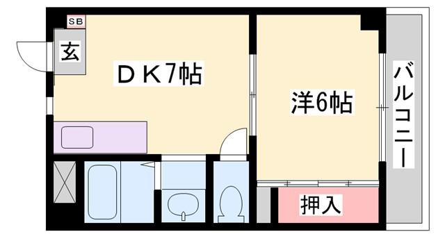 ファーストイン広畑(1DK/8階)の間取り写真