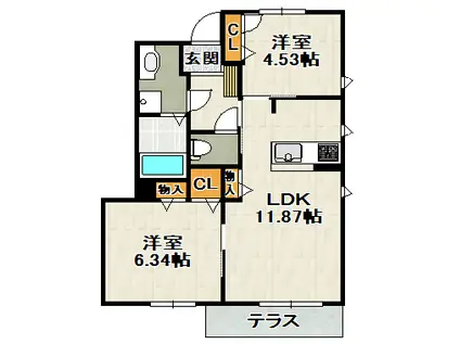 HIGH LIFE 御殿山 B棟(2LDK/1階)の間取り写真
