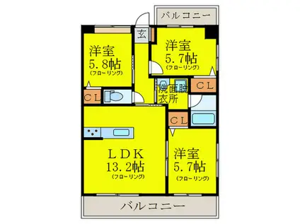 アネーロ城南I(3LDK/4階)の間取り写真
