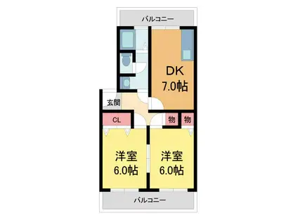 ラムール売布(2DK/4階)の間取り写真