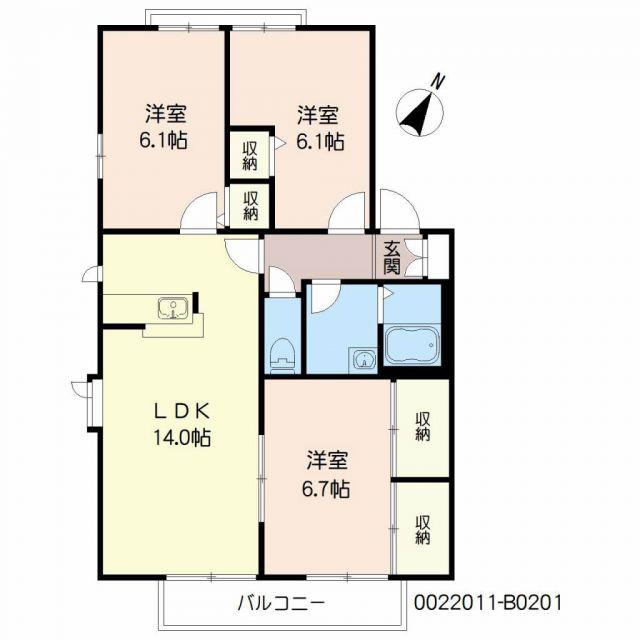 ディアス曽根B棟(3LDK/2階)の間取り写真