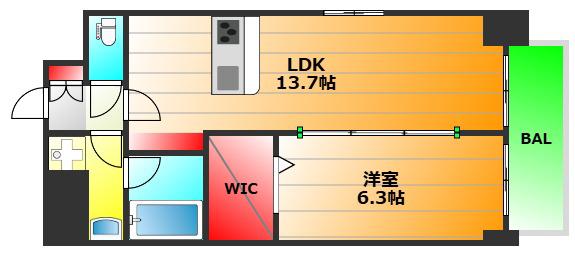 プラシード新町(1LDK/9階)の間取り写真