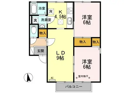 ボンビラス・HOSONO B(2LDK/1階)の間取り写真