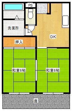 シャトレ神岳II(2DK/1階)の間取り写真