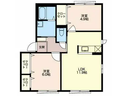 ハーヴェスト(2LDK/1階)の間取り写真