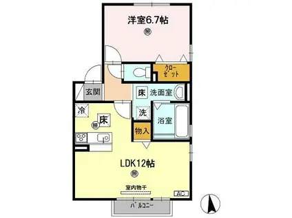 ヴィラージュ ミタB(1LDK/1階)の間取り写真