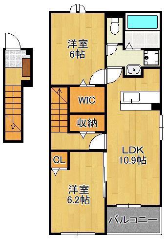 グランドエスポワール行橋 I(2LDK/2階)の間取り写真