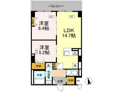 カスタリア船橋II(2LDK/2階)の間取り写真