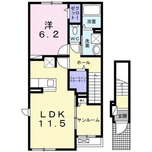 ポスト フォルトナートA(1LDK/2階)の間取り写真