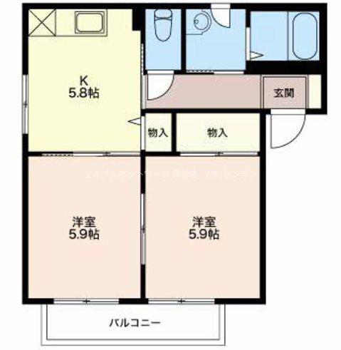 エスポワール ミゾグチ B(2DK/2階)の間取り写真