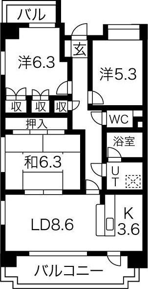 グランドパーク(3LDK/3階)の間取り写真